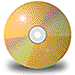 Two circular disc-shaped objects with gradient color transitions from yellow to green and pink, each featuring a central white circle surrounded by gray rings.