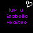 Pixelated icon with black background, white heart symbol, and purple text reading 'luv u isabella +kaitee' in two identical vertical