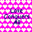 A static image with a bright pink background covered in white heart shapes, featuring the text "Love Conquers All" repeated twice in dark blue pixelated font.