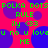 Pixelated green text and blue circles on a bright pink background, repeating across the frame with no visible motion changes.