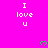 Bright pink background with repeated white text "I love u" and green pixelated hearts scattered across the image.
