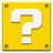 Yellow square block with four brown corner bolts and a large white question mark in the center.
