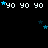 Animated sequence of white 'yo yo' text and blue stars on black background, with varying star positions across frames.