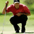 A pixelated image of a golfer in red shirt and black pants holding a club, with green background text reading "In every field of endeavor. There are the timid and there are the tigers. Go on. Be a Tiger."