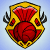A shield-shaped icon with a red basketball at center, yellow border, and black wing-like accents, showing animation frames with white streaks and sparkles.