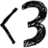 Black pixelated symbols on white background with gray rectangle in bottom-right corner, showing three variations of left-pointing chevron and number '3' arrangement.