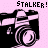Pixelated camera icon with 'STALKER!' text above each instance on pink background, showing animation changes in lens and body details.