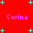 Red background with cyan plus signs and four instances of pink text reading 'Corina' in two