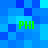 Four green 'PHI' text blocks arranged in a on a blue pixelated background with varying shades of blue