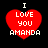 Four identical pixelated red heart icons with white text "I LOVE YOU AMANDA" on black background