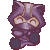 Pixelated character with purple fur, golden headband, and dark gloves in four of four identical frames
