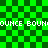 Green and dark green checkered background with repeated white pixelated text "BOUNCE" across two horizontal bands.