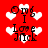 Red background with white pixelated hearts and black text reading "Omg I Love Jack" in four identical