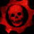 Red background with a pixelated skull image and four text elements: EAT, LEAD, BITCH!!!, all in white block letters.