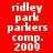 Red background with white pixelated text reading 'ridley park parkers comp. 2009' in two identical vertical