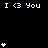 Pixel art animation of 'I <3 You' text and heart symbols on black background with gray corner element.