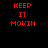 Red pixelated text "KEEP IT MOVIN" on black background with white rectangular overlays shifting across the text in different frames.