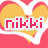 Pixelated icon with yellow broken heart outline, red border, and pink text 'niki' on white background.