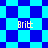 Pixelated blue and cyan checkered background with four instances of the text 'Britt' in yellow pixel font across different sections.