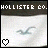 A pixelated image split into two sections: left shows 'HOLLISTER CO.' text over a white background with a small bird logo and heart icon; right displays 'u gotta love hco.' on light blue.