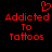 Red pixelated text 'Addicted To Tattoos' with a heart symbol above, displayed on black background.