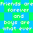 Pixelated text repeats 'Friends are forever and boys are what ever' over a green and blue checkered background.