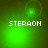 Green pixelated animation with four showing a glowing green circle and the text 'STERAON' in white block letters