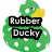 Green rubber duck with white spots and yellow beak, each frame displays different text over the duck's body.
