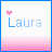 nine pixelated icons showing the name 'Laura' with a pink heart above it, each icon displaying slight variations in letter positioning and animation