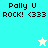 Pixelated text 'Pally U ROCK! <333' appears on cyan and beige backgrounds with a white star in one frame and blue star in another.