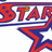 Pixelated red and blue logo with stylized text and a star shape on a white background.