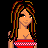 Pixel art of a woman with long brown hair wearing a red top and white skirt, with repeated text "Sweet Short and Single" in red and white.