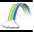 Static pixelated icon of a rainbow arching over a cloud with a gray outline, set against a white background.