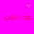 Bright pink background with four identical red 'Cam <33' text blocks arranged in a , each accompanied by small pixelated heart and starburst symbols