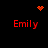 Red text 'Emily' appears four times on a black background with a red heart and red dot cluster above and below the text.