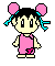 Pixel art character with pink mouse ears, black hair, blue braids, and a pink sleeveless top on gray background.