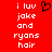 Red background with white pixelated text reading 'i luv joke and ryons hair' on both sides, a black heart symbol above the left text block.