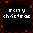 Pixelated black background with red decorative border and four identical 'merry christmas' text blocks in white lowercase letters.
