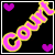 Animated contact sheet of four frames showing a pink and yellow 'Court' text logo with purple hearts on black background, each frame displaying different heart positions.