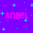 Pixelated purple background with cyan plus signs and pink 'ANGEL' text repeated across three frames of an animated contact sheet.