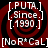 [.PUTA.] [Since.] [.1990.] text over red and black spiral background with white brackets, repeated four times in a