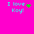 Cyan text "I love Koy!" on bright pink background with green pixelated symbols changing across four views.