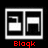 Two side-by-side pixelated with white borders, each containing a white rectangular shape and a white curved line on black backgrounds, labeled 'Block' and 'Audio' in red text below