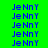 Green background with blue 'Jenny' text repeated in a , some highlighted by pink horizontal bars