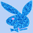 Blue pixelated rabbit head with pink eye and bow tie on light blue background, three views showing different angles.