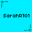 Pixelated blue background with repeated 'SarahR101' text and star-shaped icons in black and cyan, showing animation changes in star color and position.