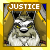 Animated contact sheet of a Neopets Lupe character with changing facial expressions, each frame featuring the word "JUSTICE" above its head against a yellow border background.