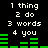 Pixelated text and green bar graphs on black background with two identical side-by-side layouts showing numbered lines of white text above horizontal bars.