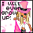 Pixel art contact sheet of a 5-frame animated icon featuring a blonde doll character in pink attire with text changes across frames.