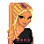 Pixel art contact sheet showing multiple frames of a cartoon character with blonde hair, black top, pink skirt, and text "love you" with stars.